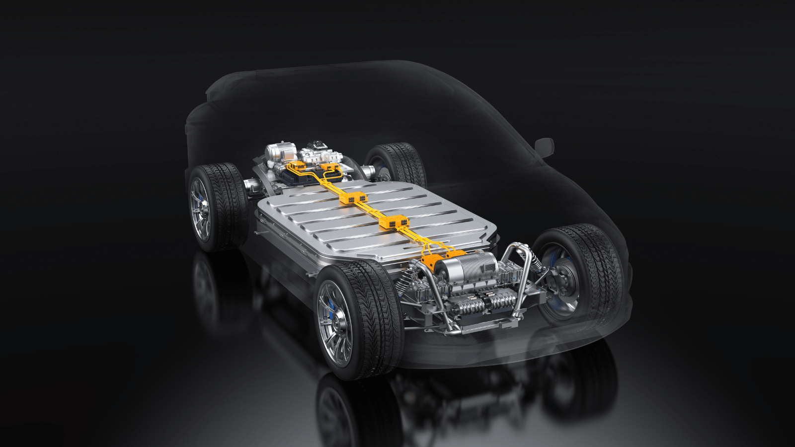 Electric car undergoing accident repair inspection